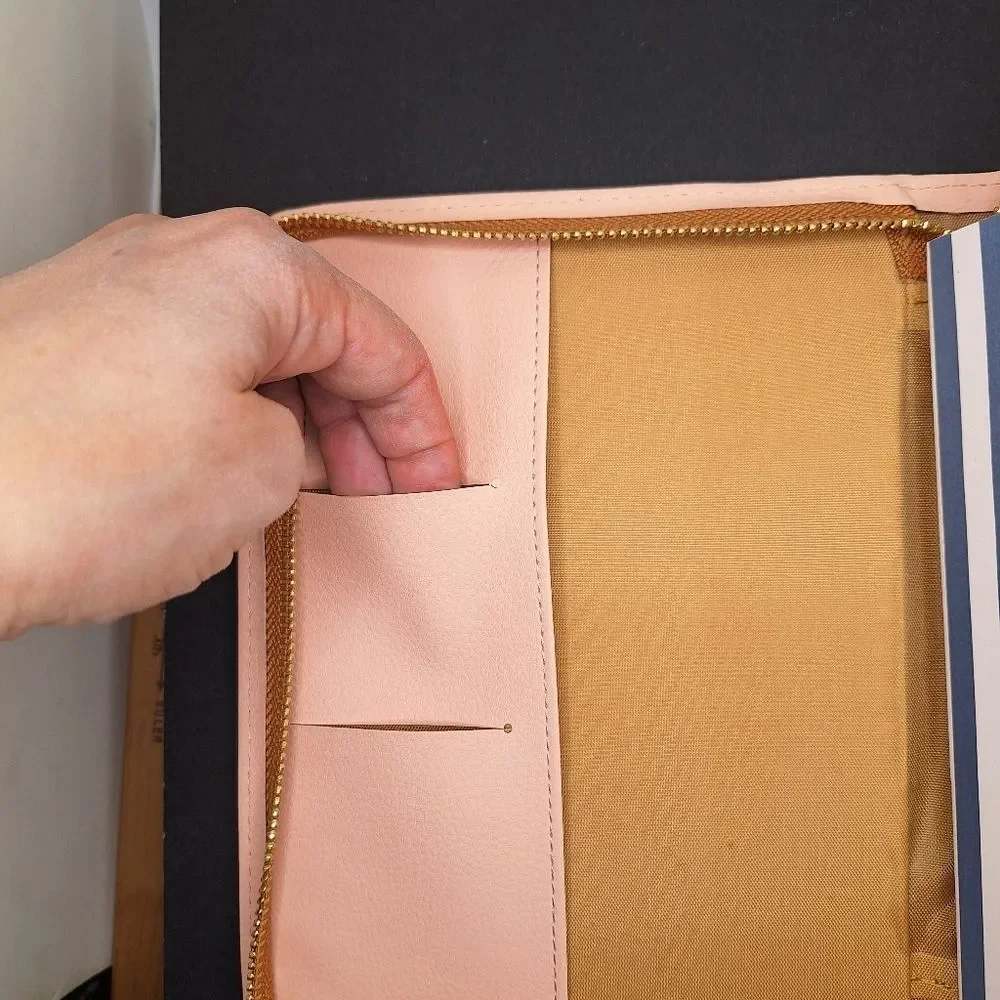 Pink leather journal planner book removeable jacket wallet compartment zipper